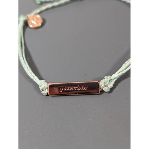 PuraVida Rose Gold Tone Bar Green Cord Adjustable Bracelet Beachy Boho - Picture 2 of 6